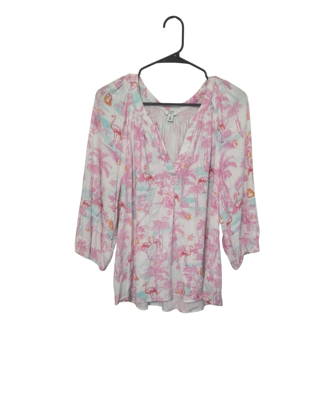 crown & ivy Pink Flamingo Printed Peasant Tunic